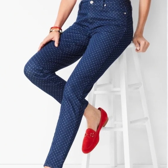 Talbots Blue with White Polka Dot Slim Ankle Pant Size 8 - Picture 1 of 5